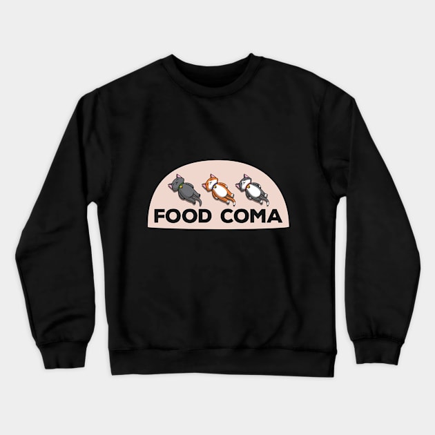 Sleepy Cartoon Cats in the Food Coma - version for the dark bg Crewneck Sweatshirt by ShyOwlet